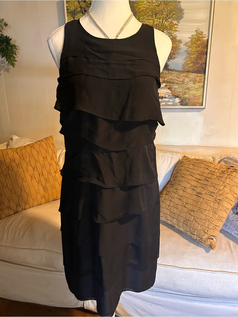 KENAR Size 8 Black Tiered Sleeveless Silk Dress Cocktail Party Formal Pre-Owned